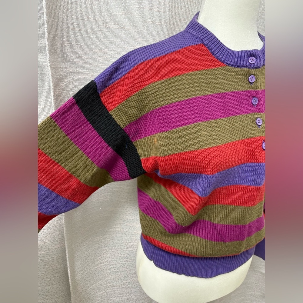 Vintage Liz Claiborne Women’s Multicolor Striped Crew Neck Sweater Size Small - Picture 5 of 13